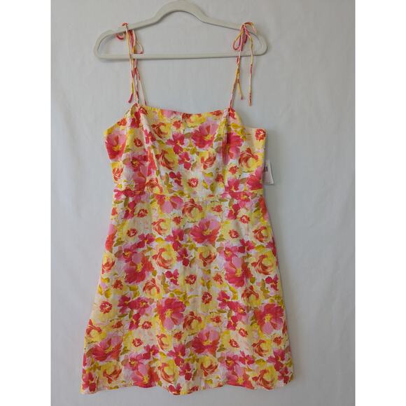 Old Navy Fit & Flare Tie Shoulder Linen Blend Floral Watercolor Dress Size L new - Picture 1 of 10
